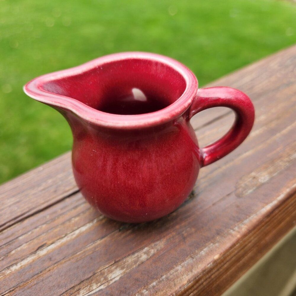 Homer Laughlin Harlequin Individual Toy Creamer Maroon Crimson Vintage Pitcher - Picture 7 of 7